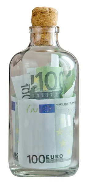 Bottle filled with euro and capped — Stock Photo, Image