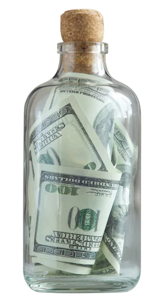 Bottle filled with dollars and capped — Stock Photo, Image
