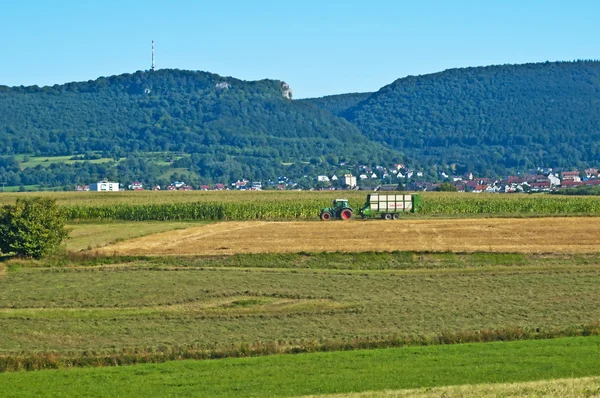 Sädesfält med traktor — Stockfoto