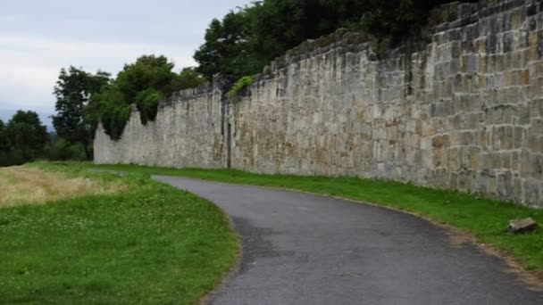 Wall of the medieval German abbey Adelberg — Stock Video