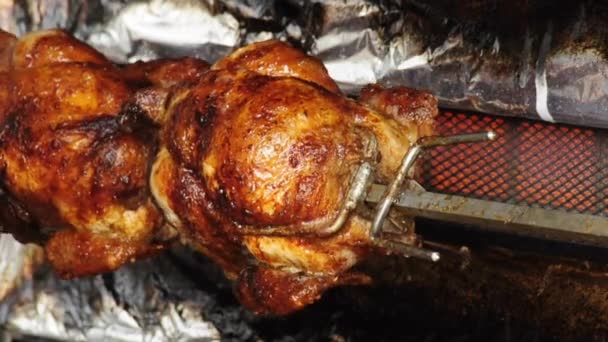 Vleeskuikens voor het inschakelen van de barbecue — Stockvideo