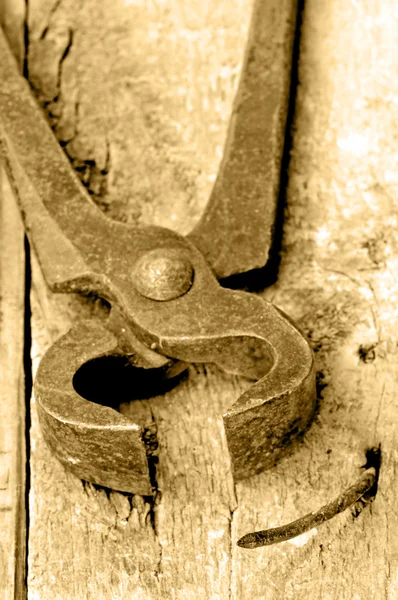 Eski paslı çivi kerpetenle — Stok fotoğraf