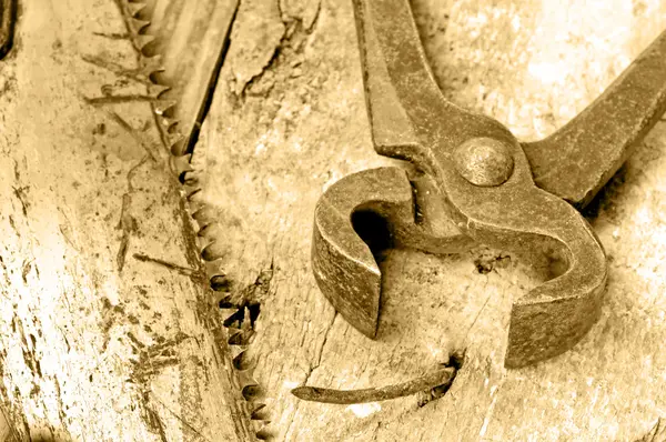 Eski paslı çivi kerpetenle — Stok fotoğraf