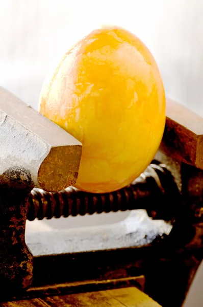 Egg in a bench vise — Stock Photo, Image