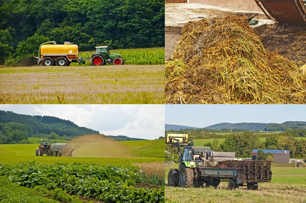 Traktor s valníkem hnoje — Stock fotografie