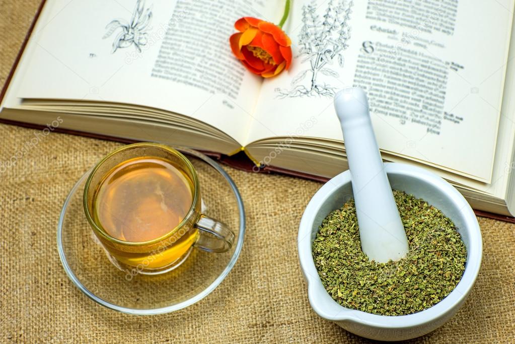 Rockrose tea with medieval textbook