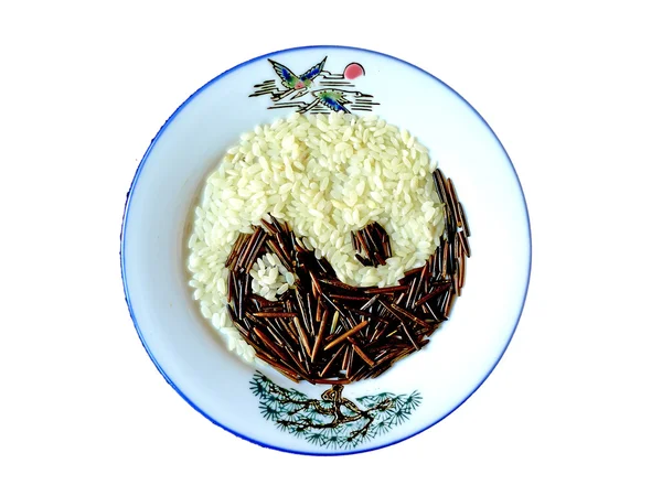 The tao symbol of yin and yang made of rice — Stock Photo, Image