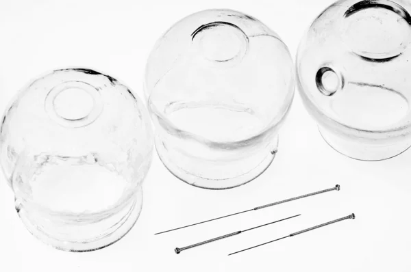 Acupuncture needles with cupping glasses — Stock Photo, Image