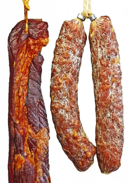 Salami und geräucherter Schinken — Stockfoto