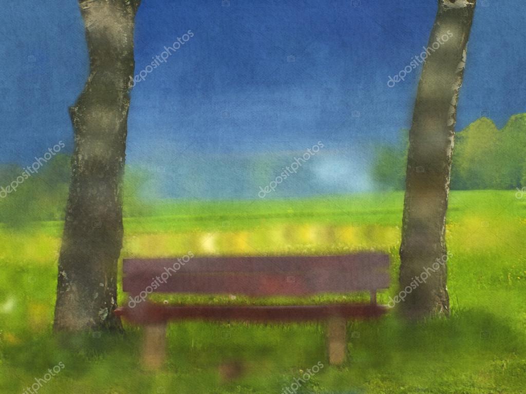 Park Bench Water Color Canvas Stock Photo C Jochenschneider