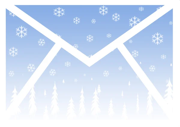 Зимний фон со снежинками и деревьями — стоковое фото