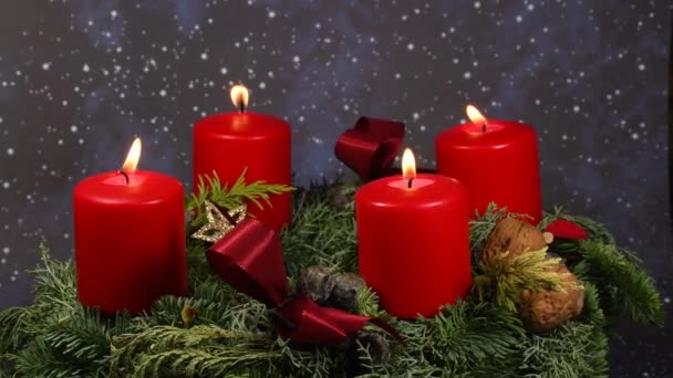 Advent Çelenk Mumlar Yanan Ile — Stok video