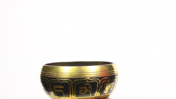 Tibetan Singing Bowl Praying Meditation Healing Turn Table — Stock Video