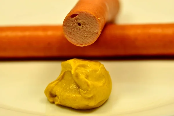 Wiener Párek Hořčicí Detailním Záběru — Stock fotografie