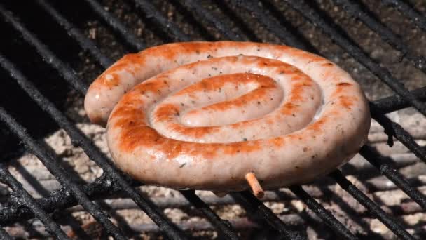 Barbecue German Bratwurst Charcoal — Vídeos de Stock