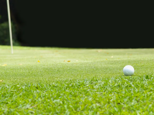 Old golf ball on green tee — Stock Photo, Image