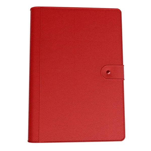 Diary or notebook with a modern red leather cover, isolated on white background — Stock Photo, Image
