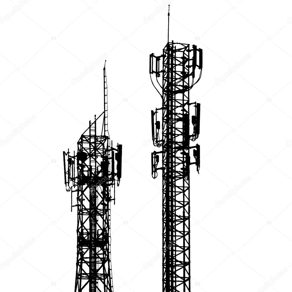 Vector telecommunications tower with different antenna isolated on white