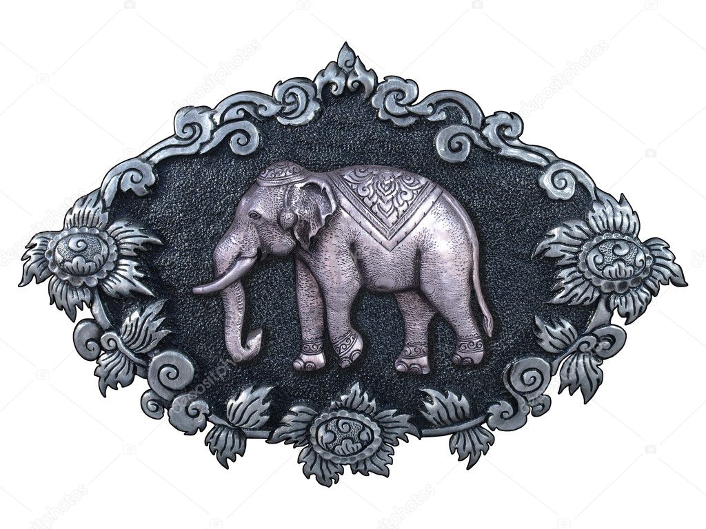 Silver elephant and silver frame handmade in a Thai temple.