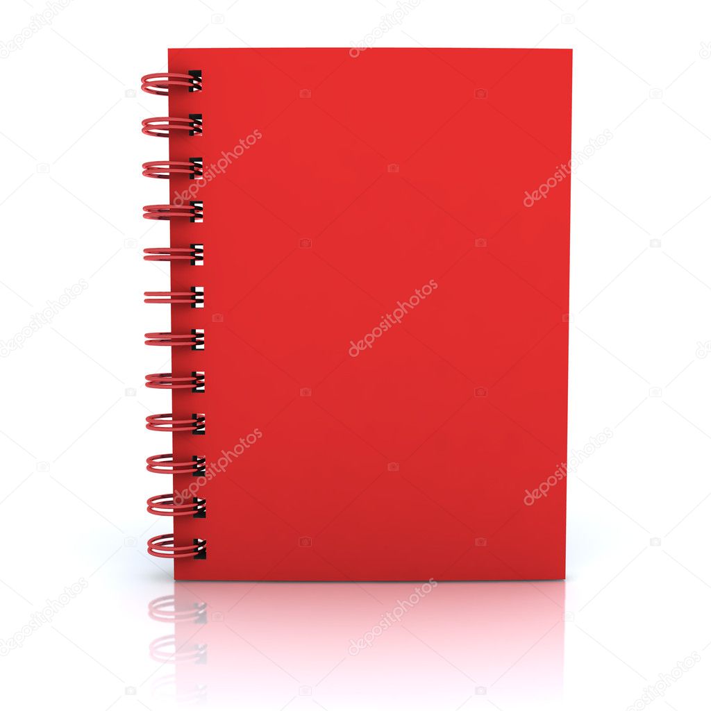 Red notebook. 3D rendered Illustration. Isolated on white.