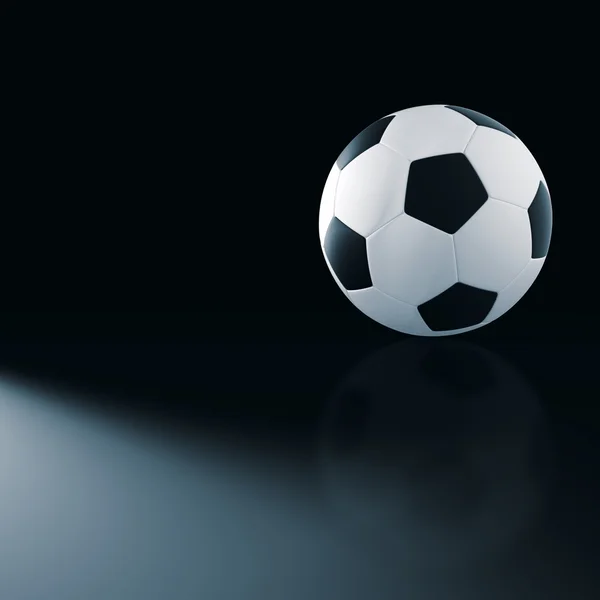 Pelota de fútbol en elegante escena negra . — Foto de Stock