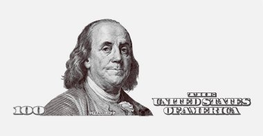 Başkan Benjamin Franklin 100 dolarlık banknotta. beyaz üzerine izole.