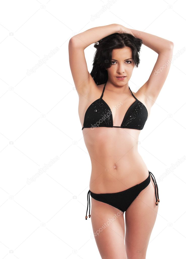 Sexy brunette woman posing in lingerie