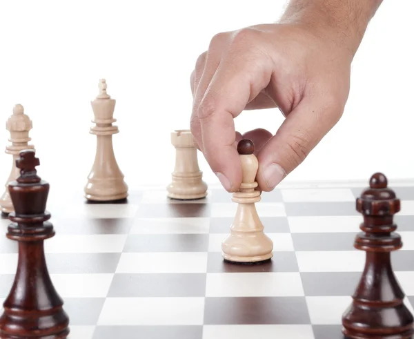 Šachy ruční přesun pěšec — Stock fotografie