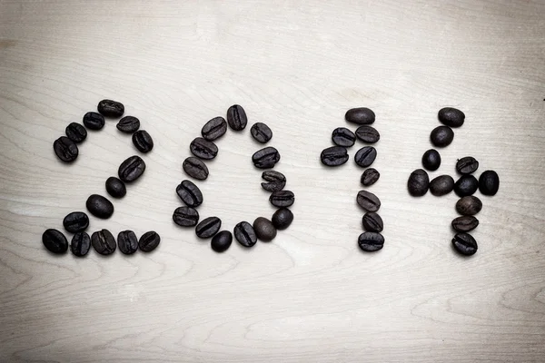Number 2014 made with coffee beans — Stock Photo, Image