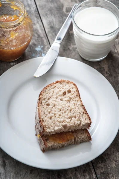 Breakfast with jam and bread — Stock Photo, Image