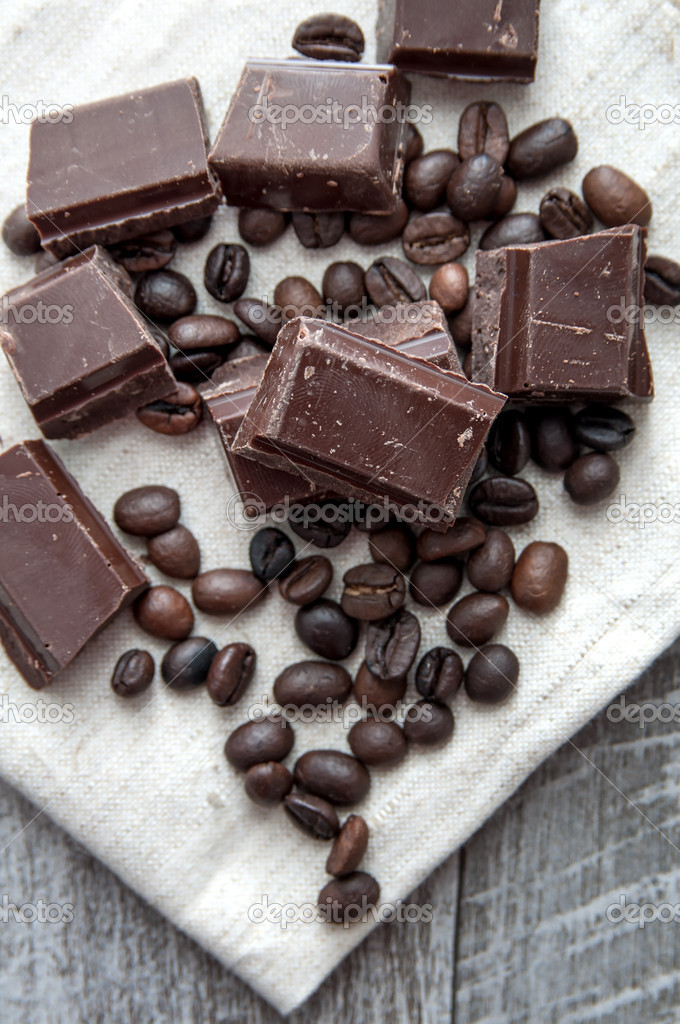 close up of chocolate and coffee beans,