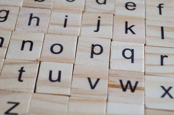 Letras Del Alfabeto Piezas Madera Scrabble Cerca — Foto de Stock