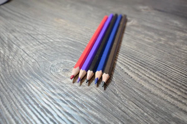 Pencil Laying Wooden Table Closeup Photo Pencil — Stock Photo, Image