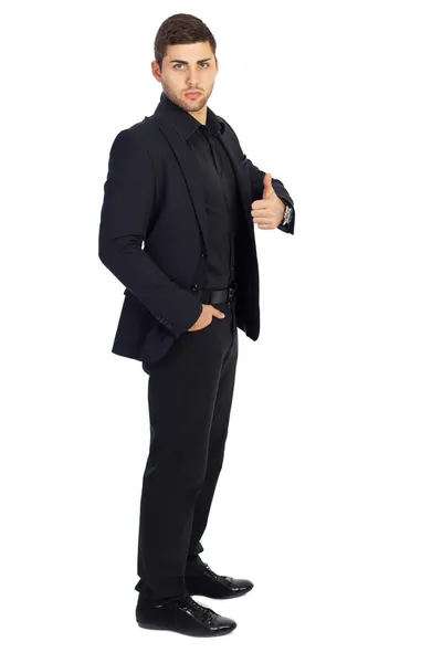 Succesfull businessman with thumbs up — Stock Photo, Image