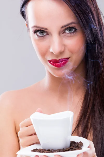 Woman with hot coffee — Stock Photo, Image