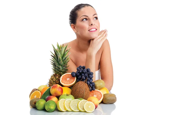 Beautiful woman and fresh fruit — Stock Photo, Image
