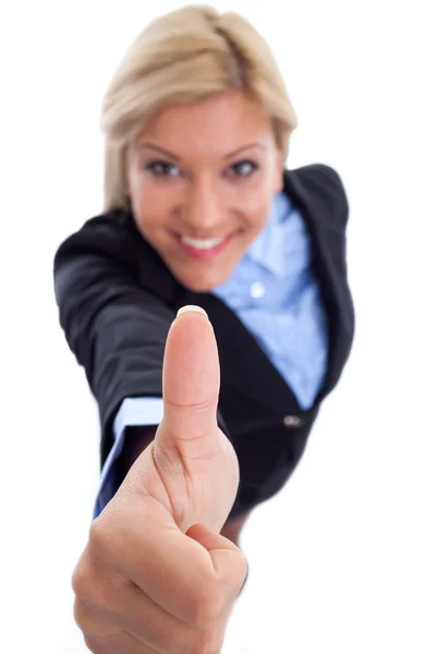 Young business woman, thumb up — Stock Photo, Image