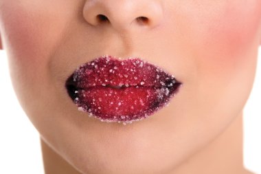 kadın kırmızı dudakları Dağınık şekerle kaplanmış