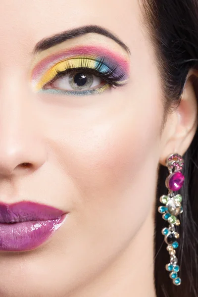 Brunette model portrait,colorful make-up — Stock Photo, Image