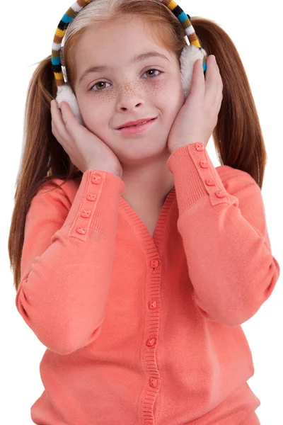 Mladá dívka s klapky na uši — Stock fotografie