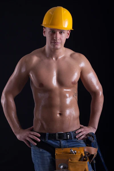 肌肉发达的男性建筑工人 — 图库照片