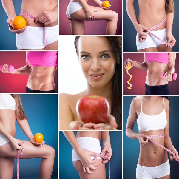 Collage di stile di vita sano. Persone, dieta, alimentazione sana, fitne Foto Stock Royalty Free