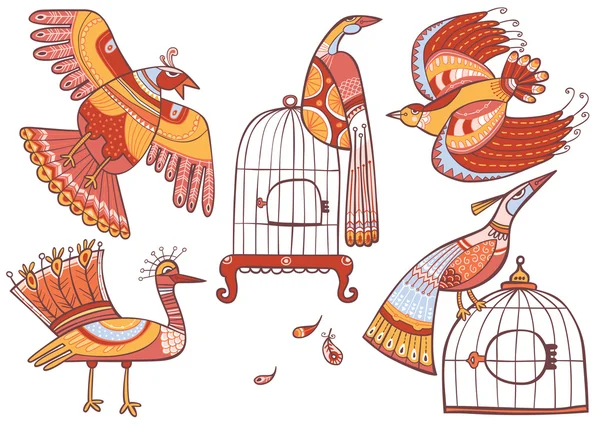 Ensemble d'oiseaux de conte de fées — Image vectorielle