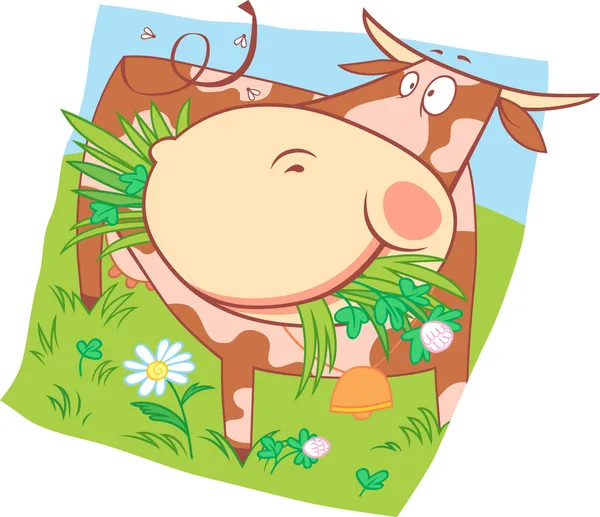 Vaca manchada en el prado — Vector de stock