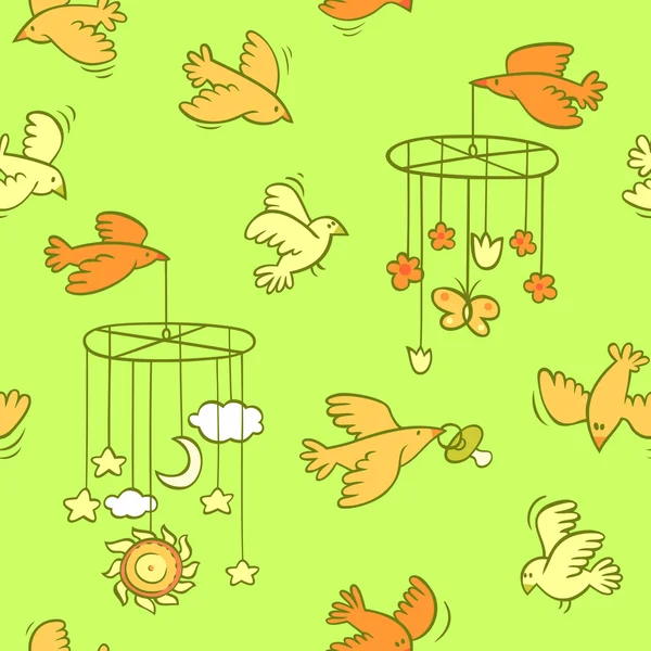 Thème nouveau-né motif sans couture avec des oiseaux volants — Image vectorielle