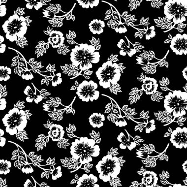 Siyah ve beyaz biçimlendirilmiş, pürüzsüz gül deseni. Vektör çiçek deseni.