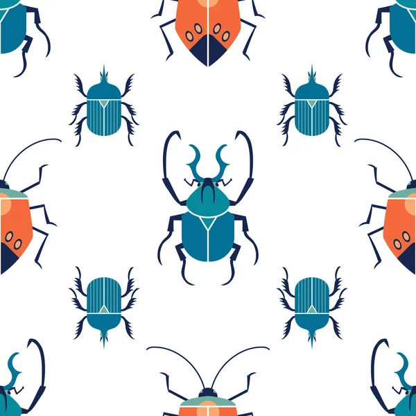 レトロな虫シームレスパターン。白い背景に異なるバグを持つベクトル幾何学的なプリント. — ストックベクタ