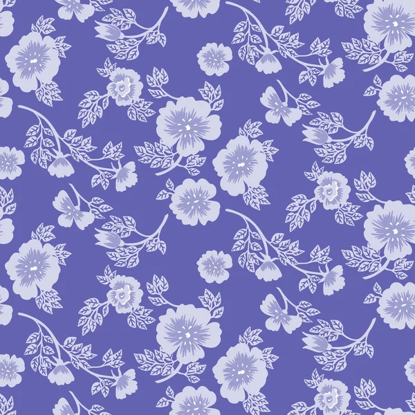 Stylized rose seamless pattern. Vector floral pattern in trendy very peri color. — Stok Vektör