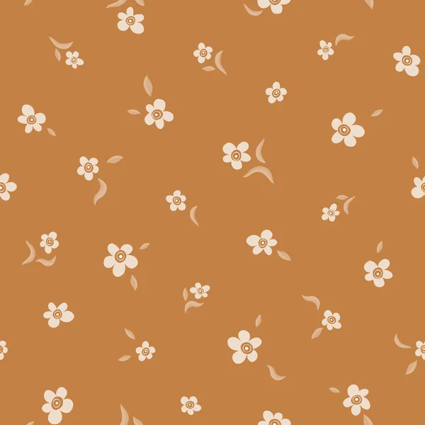 Tiny flowers seamless pattern. Ditsy floral print in peach color palette. — Stock Vector