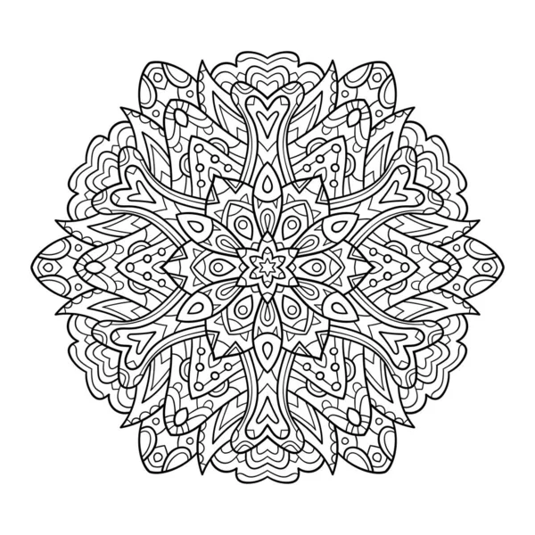 黒と白の装飾曼荼羅の円 ジョガのロゴ ぬり絵だ 禅の芸術東洋のデザイン 神聖幾何学 タトゥー Tシャツ プリントデザイン — ストックベクタ